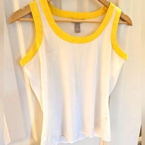 Banana Republic white sleeveless blouse with yellow trim